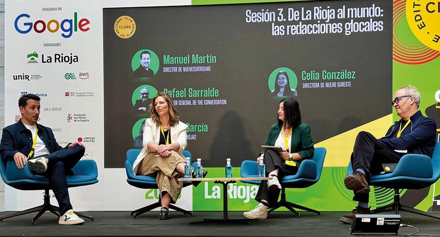 Manuel Martín, director de Nuevecuatrouno, Olivia García, directora de Rioja2, Celia González, directora de Nueve Sureste y Rafael Sarralde, director general de The Conversation