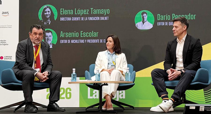 Arsenio Escolar, editor de Archiletras y presidente de Clabe, Elena López Tamayo, directora gerente de la fundación Dialnet y Darío Pescador editor de Quo